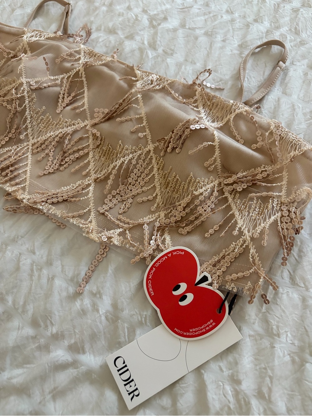 Cider Sequins Tassel Crop Cami Top and Skirt - Picture 4 of 6